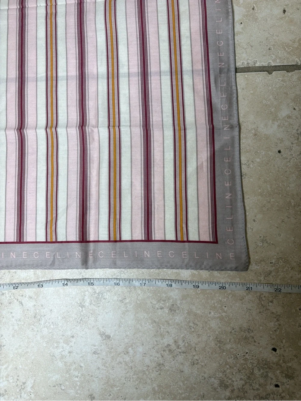 Celine Striped Silk Pocket Square Scarf in Mauve, White & Gold Tones